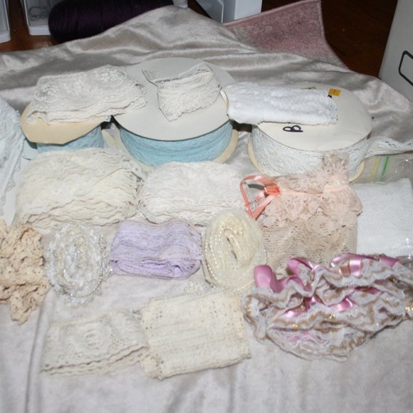 Medium Box full of vintage lace A
